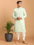 Vastramay Men's Mint Green Mirror Kurta Dhoti Set